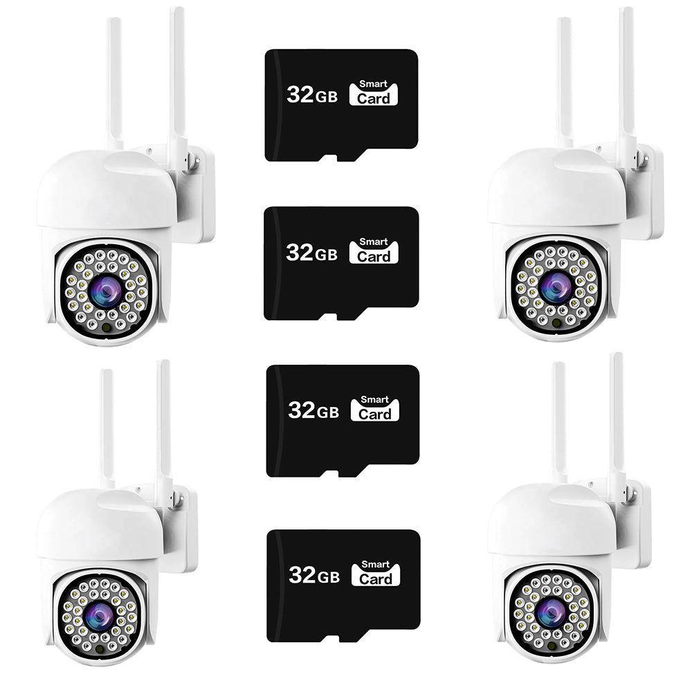 Pachet x4 Camera Wifi de Exterior Quanthex Color + 4 Card 32 GB, Senzor de Miscare, Night Vision, Vizualizare Live pe Telefon